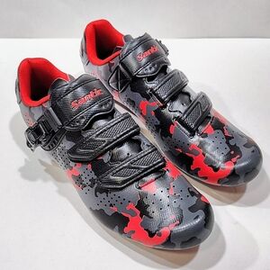 Santic Cycling Shoes Red Gray Black Camo Indoor Road Stationary Sz 46 Mens 12 US